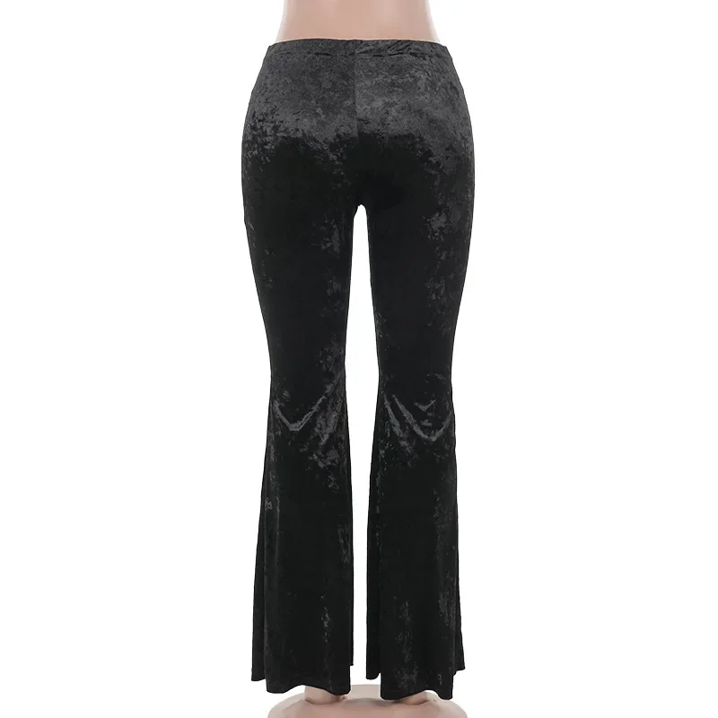 Harajuku Fashion Cross Embroidery Soft Long Pant Velvet High Waist Flare Pants Women Autumn Mall Gothic Slim Trousers