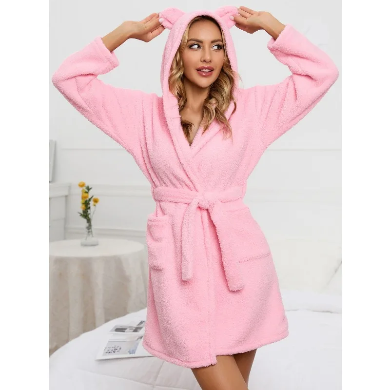 

1pcs A Plush Pajama Robe with Ear LACES, Casual Home Wear and Comfortable Pajamas, Suitable for Home Use