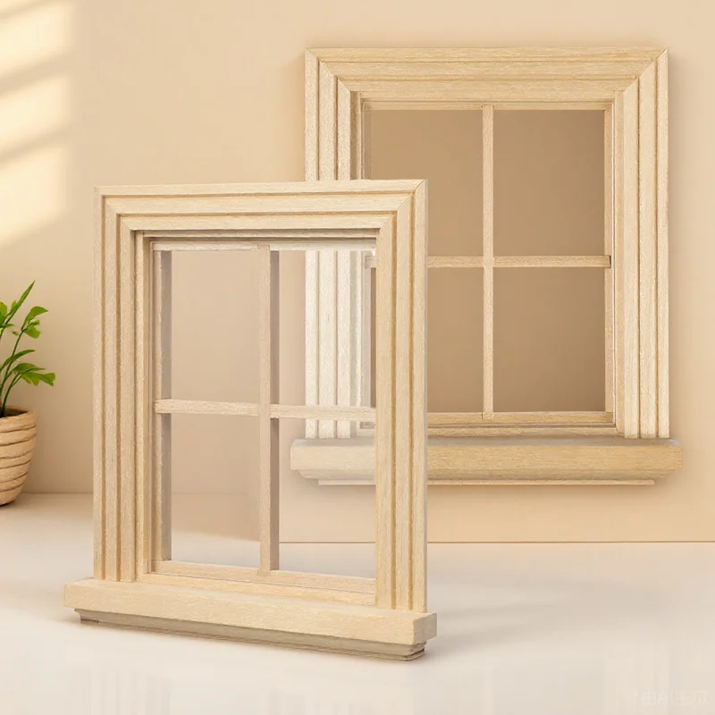 2 pçs janela de quatro grades material educacional quadro de janela em miniatura para diy decoração de casa pequena sala móveis de madeira