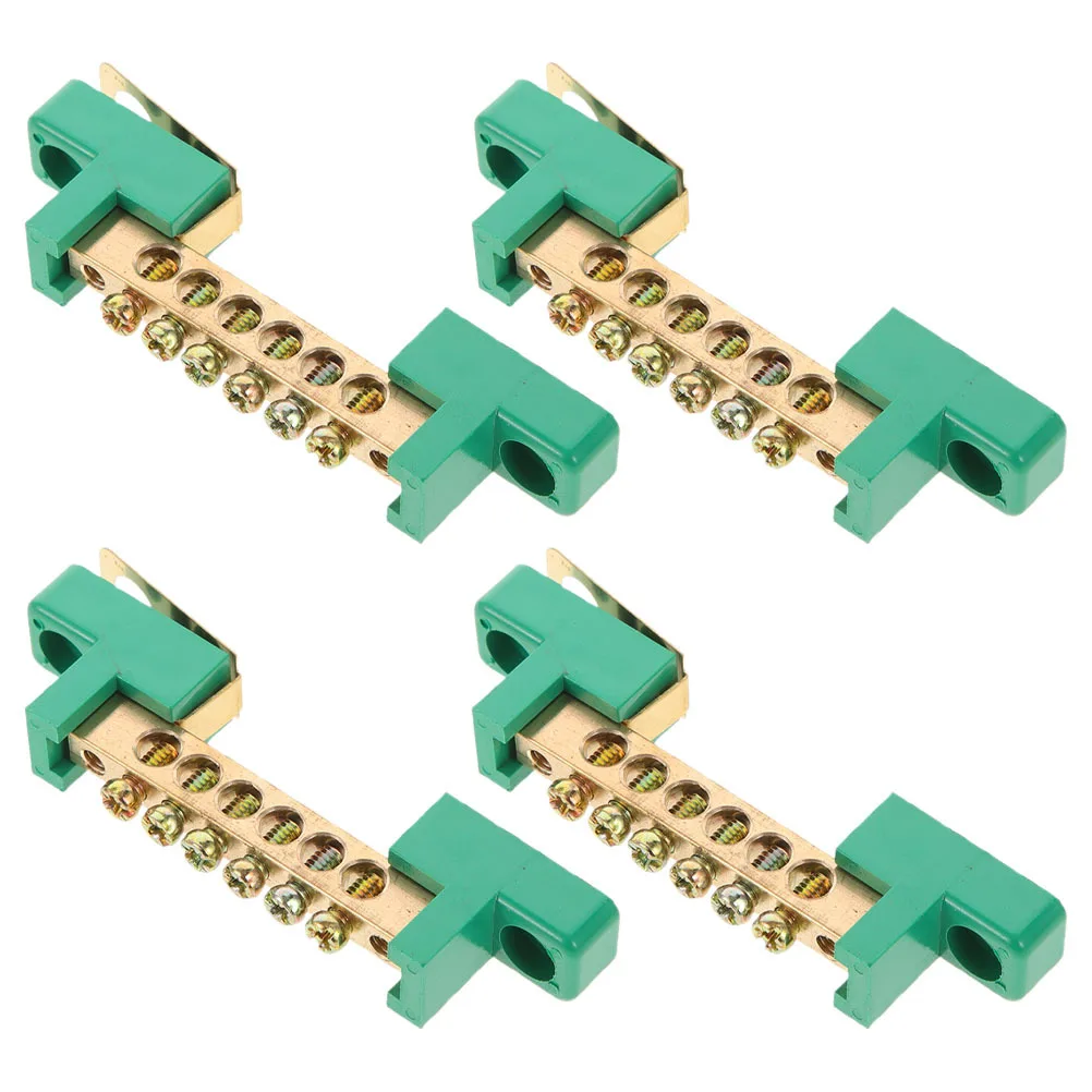 

4pcs Copper Bus Bar 6-Position Ground Terminal Block High Conductivity Heat Resistant Electrical Grounding Strip For Industrial