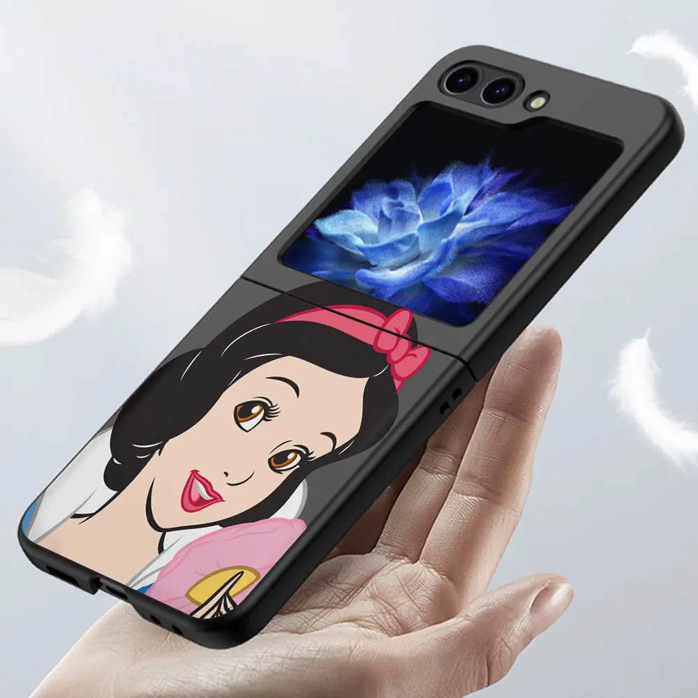 Disney Princess Art Case for Samsung Galaxy Z Flip 6 5 Black Hard Cover Flip6 Flip5 Mobile Phone Shell Zflip6 Zflip5 Funda Capa