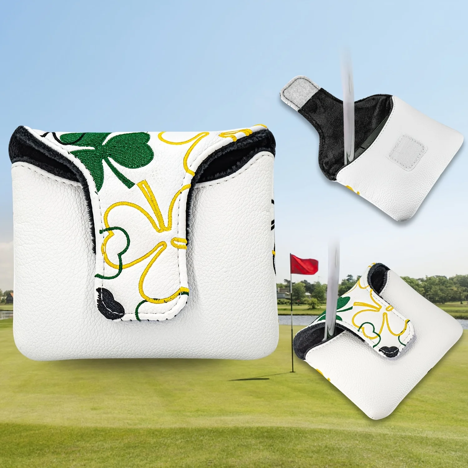 1pc Floral Print Style Design Style Club Head Cover, Golf Putter Club Cover, Golf Mallet Putter Cover - PU with Advanced image 3