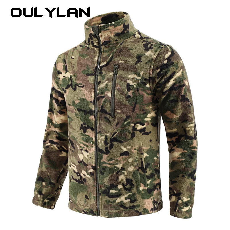 Mens Tactical Fleece Jacket Russian Camouflage US Military Work Coat Autumn Winter Outdoor Warm Zip Cardigan Jacket Inner Lining