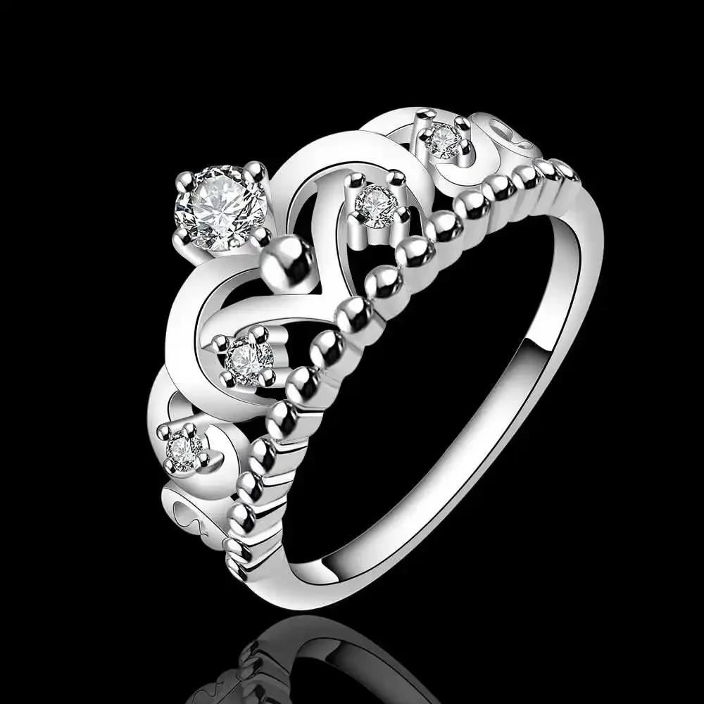 

New 925 sterling Silver Rings For Women fine crystal classic crown Fashion Party Gifts Girl luxury Charm wedding Jewelry