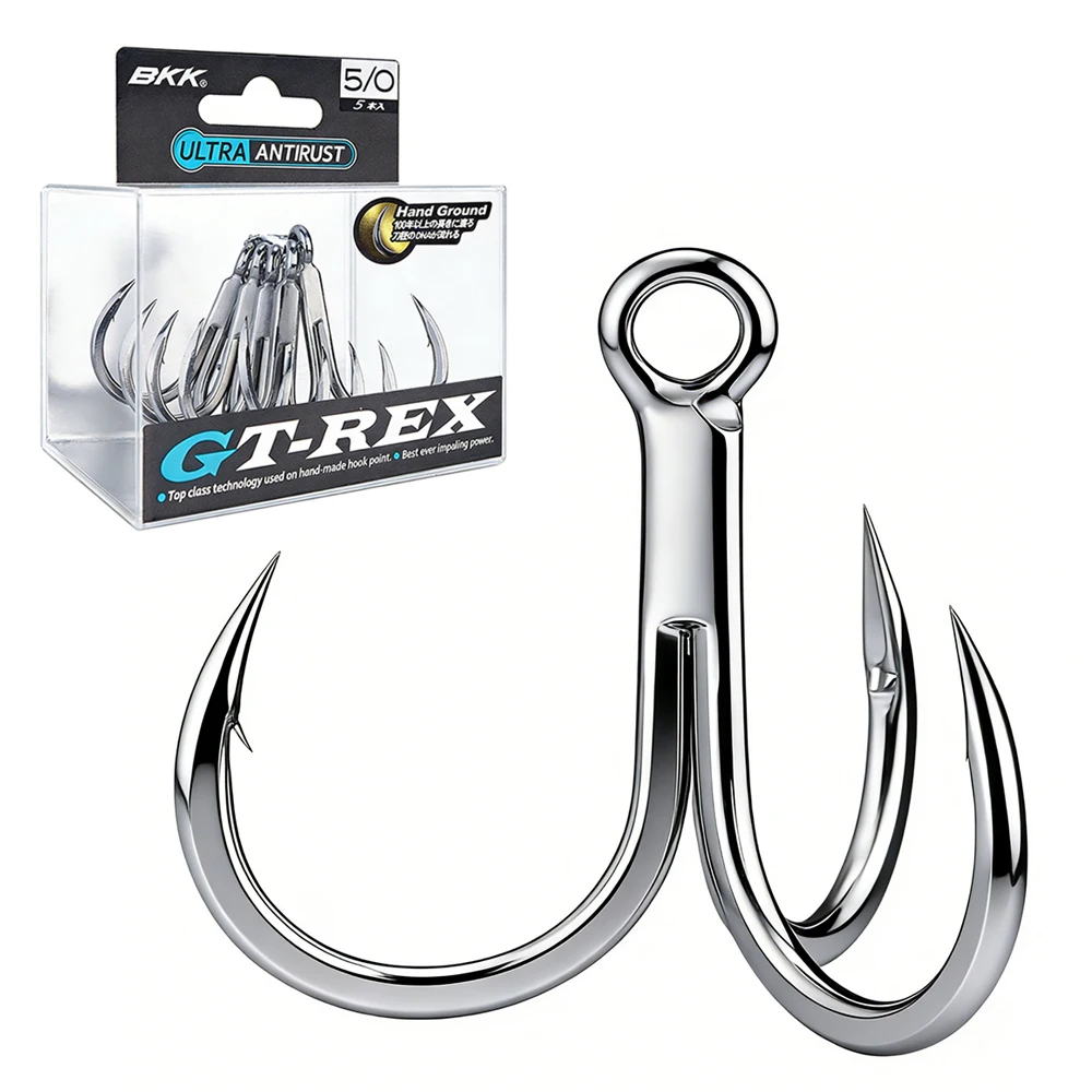 

Тройной крючок BKK GT-REX 7X, усиленный, с ручной заточкой, ультра-антикоррозийным покрытием, для морской рыбалки на GT и тунца методом поппинга.