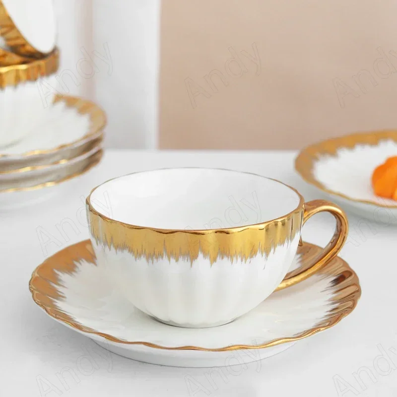 European Ceramic Coffee Cup Set Gold Plated Decorative Office Teacup Sets Afternoon Tea Desktop Milk Cups Modern Home Decoration