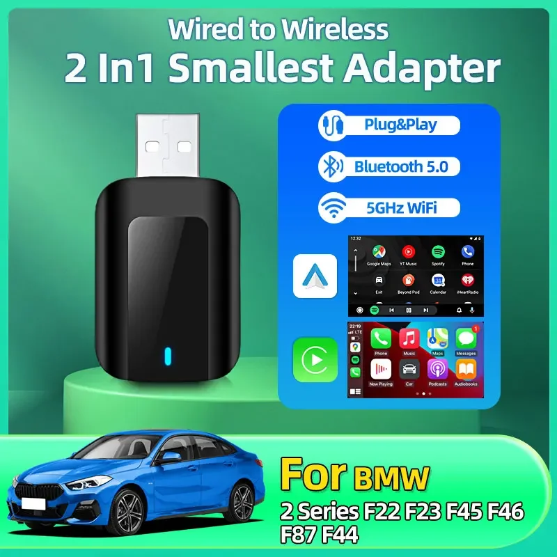 Для BMW 2 серии F22 F23 F45 F46 F87 F44 Беспроводной адаптер Carplay Android Auto 2 в 1 Box Plug & Play Wireless Dongle Fota Обновление