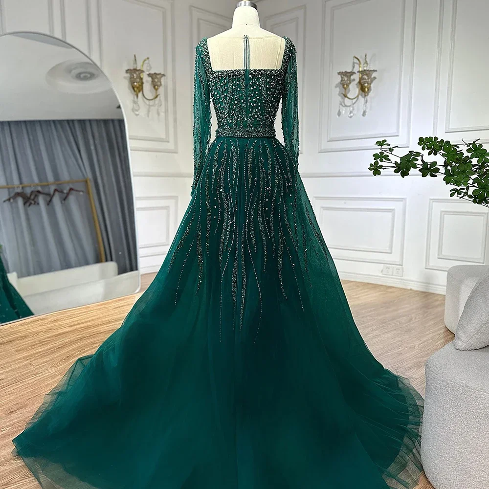 Serene Hill 2025 Saudi Arabia Green Overskirt Mermaid Beaded Evening Dresses Party Gowns Formal Occasion GLA72710 Customized