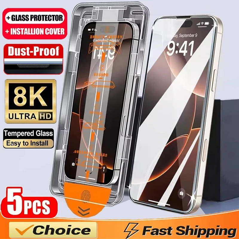 

Oleophobic Coating Dust Free Easy Installation Screen Protector For iPhone 16 11 12 13 14 15 17 Pro Max Mini XR X XS 15 16 Plus