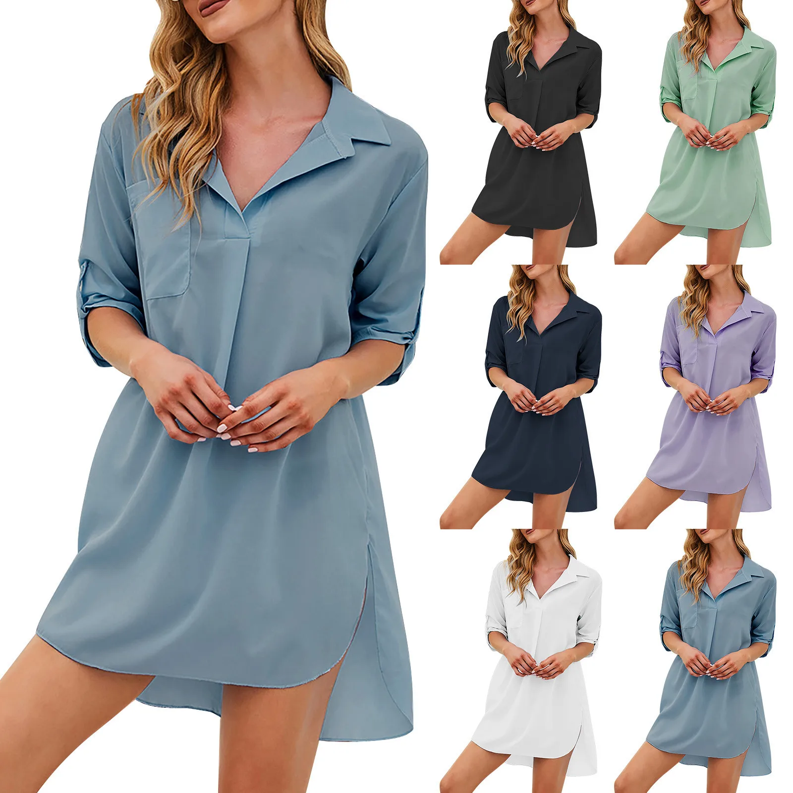 Summer Half Sleeve Chiffon Shirt Dress Women Swimsuit Cover Up Tops Bikini Beachwear V Neck Bathing Suit Beach Covers Dress