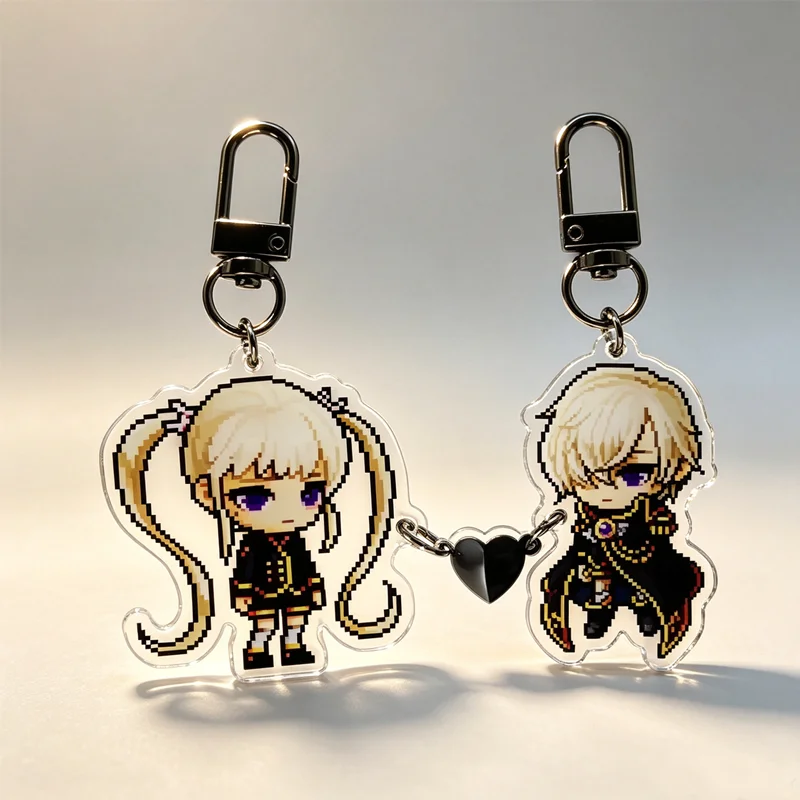 Pixel Style Couple Acrylic Keychain, Matching Heart Connect Bag Charms, Double Side Printed Transparent Pendant, Couple Gift