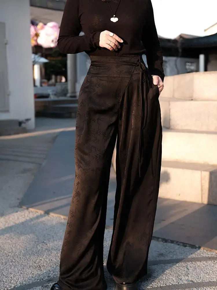 

Брюки с высокой талией и широкими штанинами, прямого кроя, в новом китайском стиле, оригинальный дизайн, серия Divine Pants Early Spring, Ele Bamboo Le...