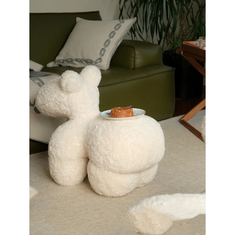 Pony Chair - Cream White Mumbai Wool-Like Curled Horse Chair for Relaxation - Footrest Included