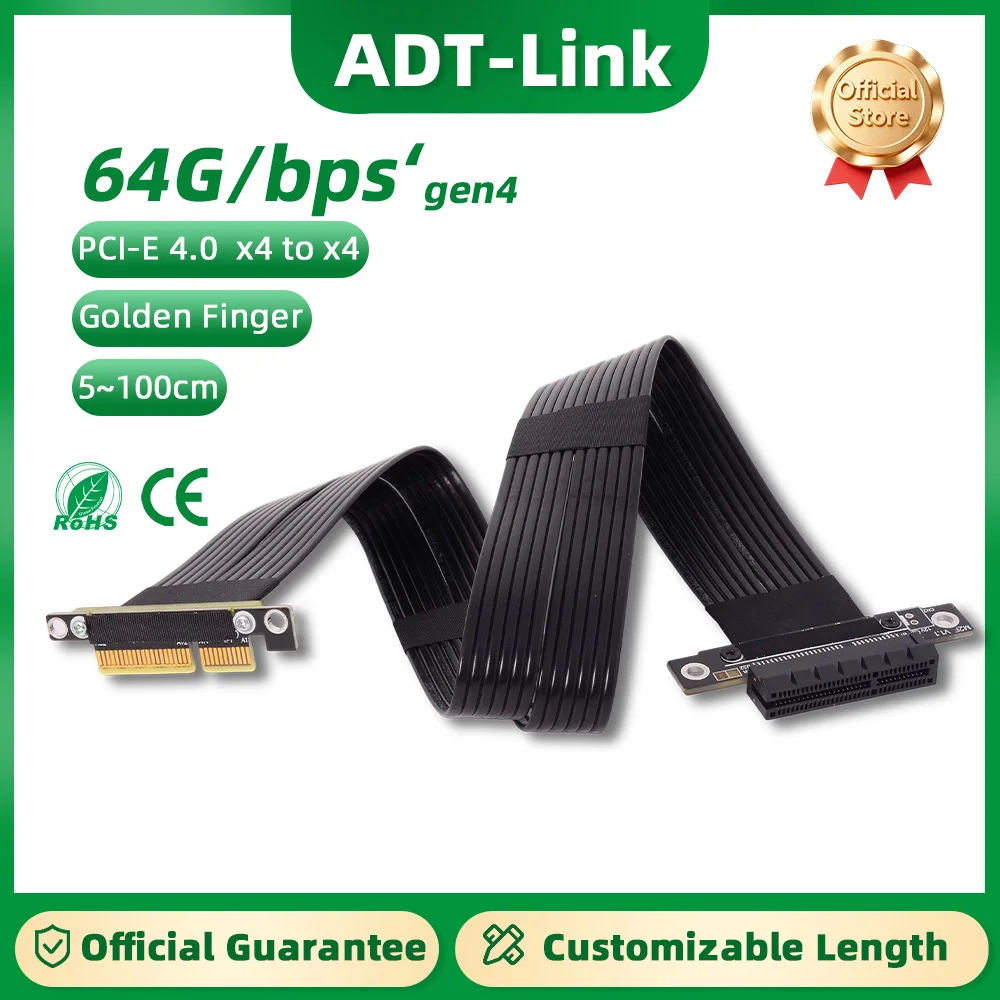 ADT-Link PCIE 4.0 X4 To X4 Riser 90 180 270 Degree Right Angle Extension Cable for Network Acquisition NVMe SSD USB Adapter Card