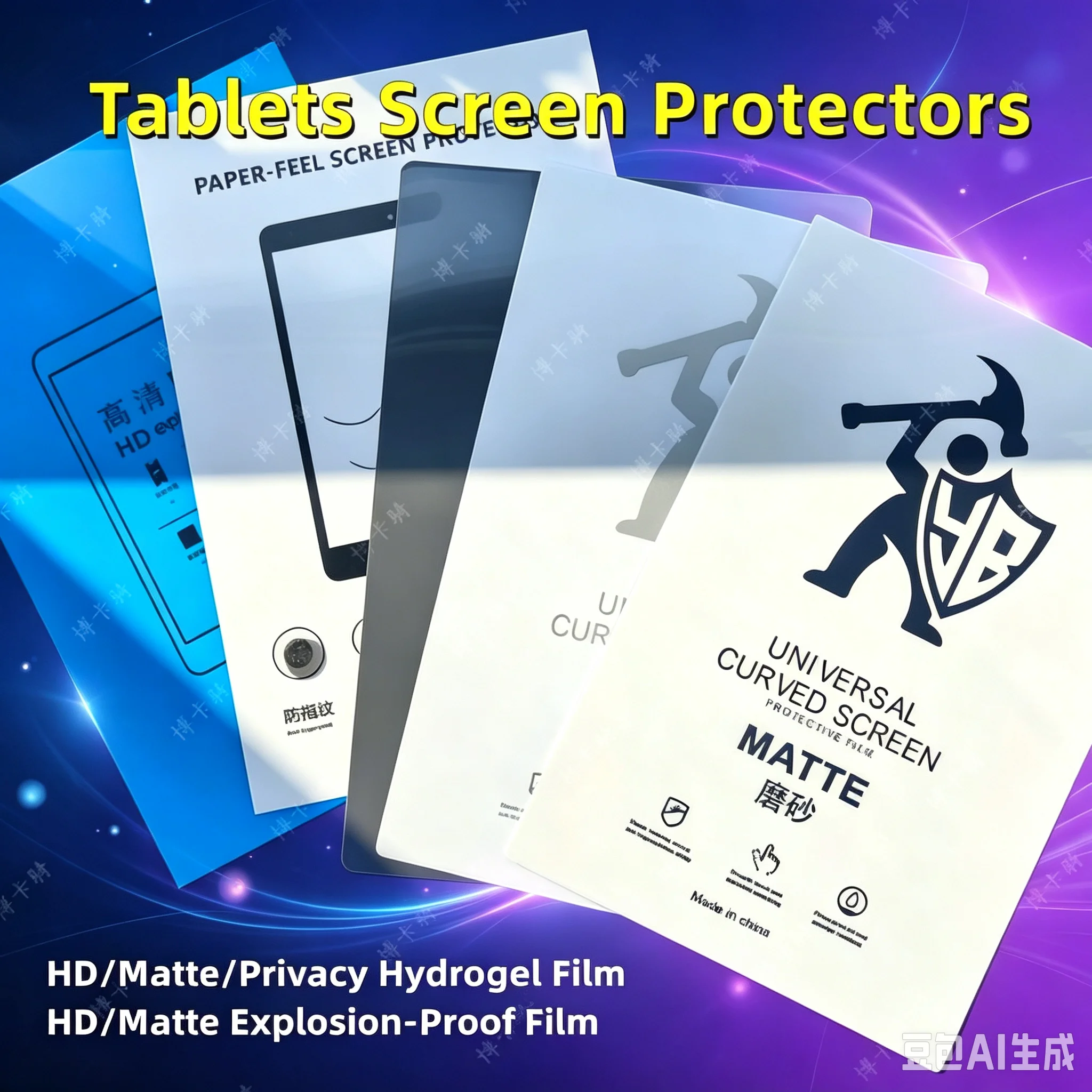 10枚入りタブレット用hdマットハイドロゲルフィルム-ipad用-傷防止・防爆スクリーンプロテクター-300-200mm-340-240mm-カッター用