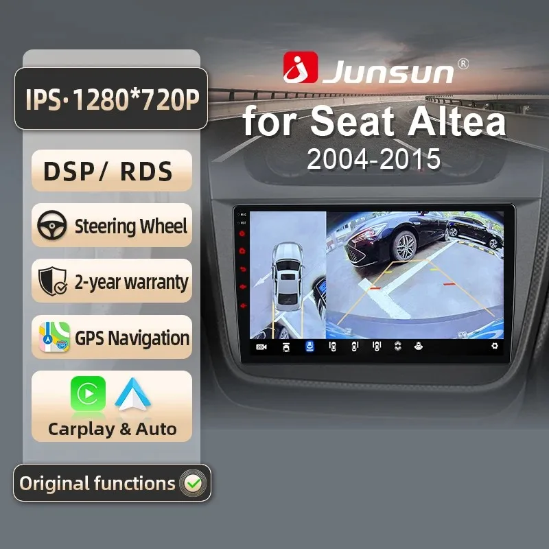 Junsun für Seat Altea XL 2004-2015 9 Zoll 4GB 64GB Android 13 Autoradio GPS Navigation Carplay DSP Bluetooth FM Lenkradbedienung Unterstützung USB AUX Eingang Rückfahrkamera Bereit 1080P Video Split