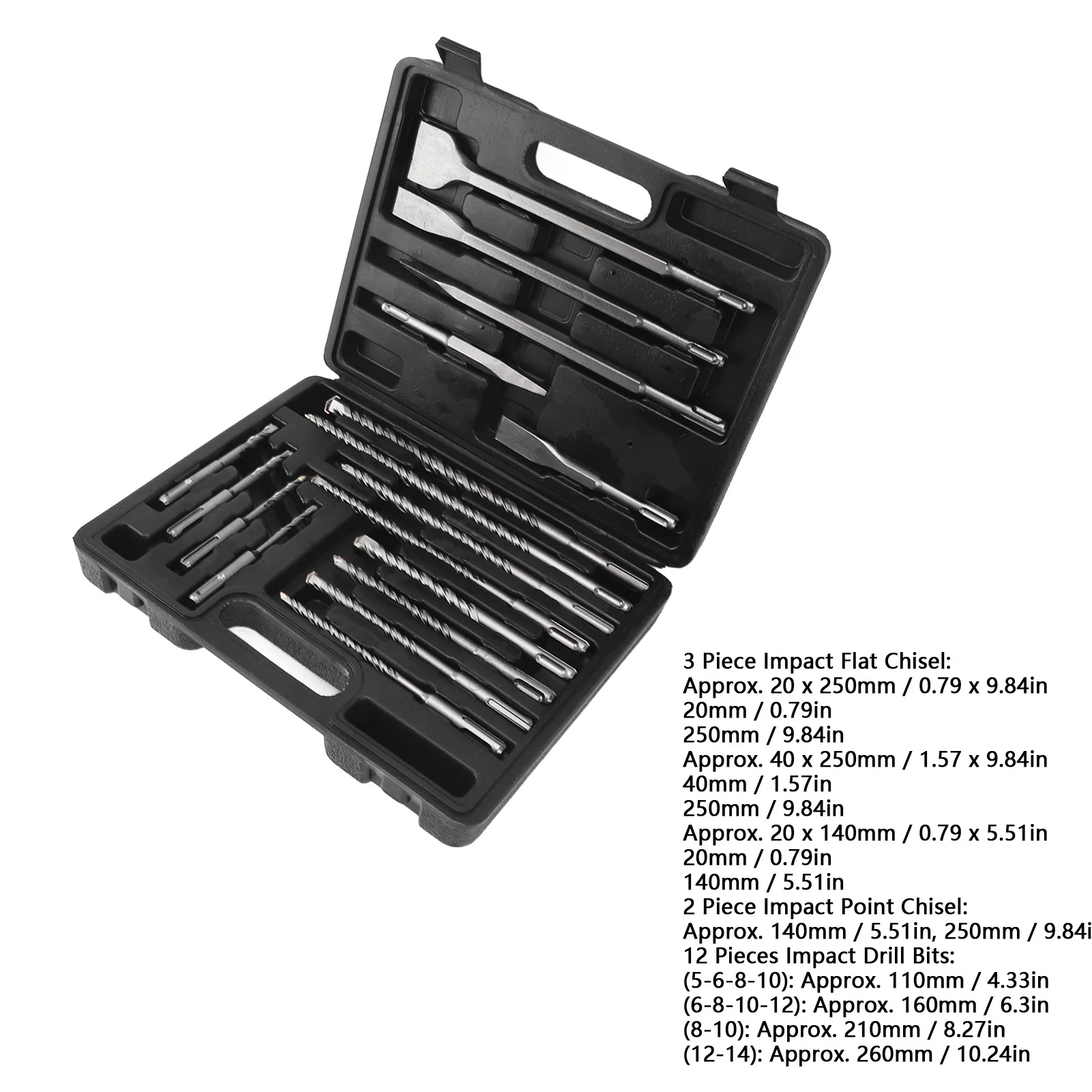 17Pcs Hammer Drill Chisel Bit Combination Set Electric Rotary Hammer Parts for Concrete Tile with Box
