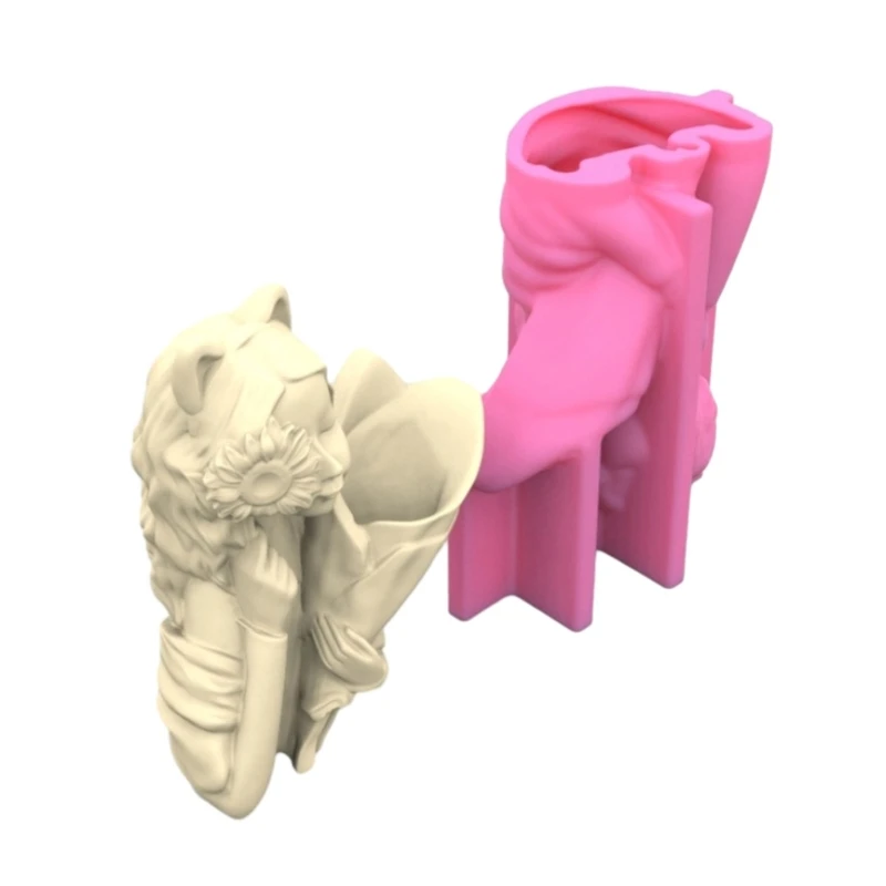 Flower Pots Silicone Mould Hair Girl Holding Flowers Pen Holder Mold DIY Making Gypsum Concrete Vase Molds Exploy Resin