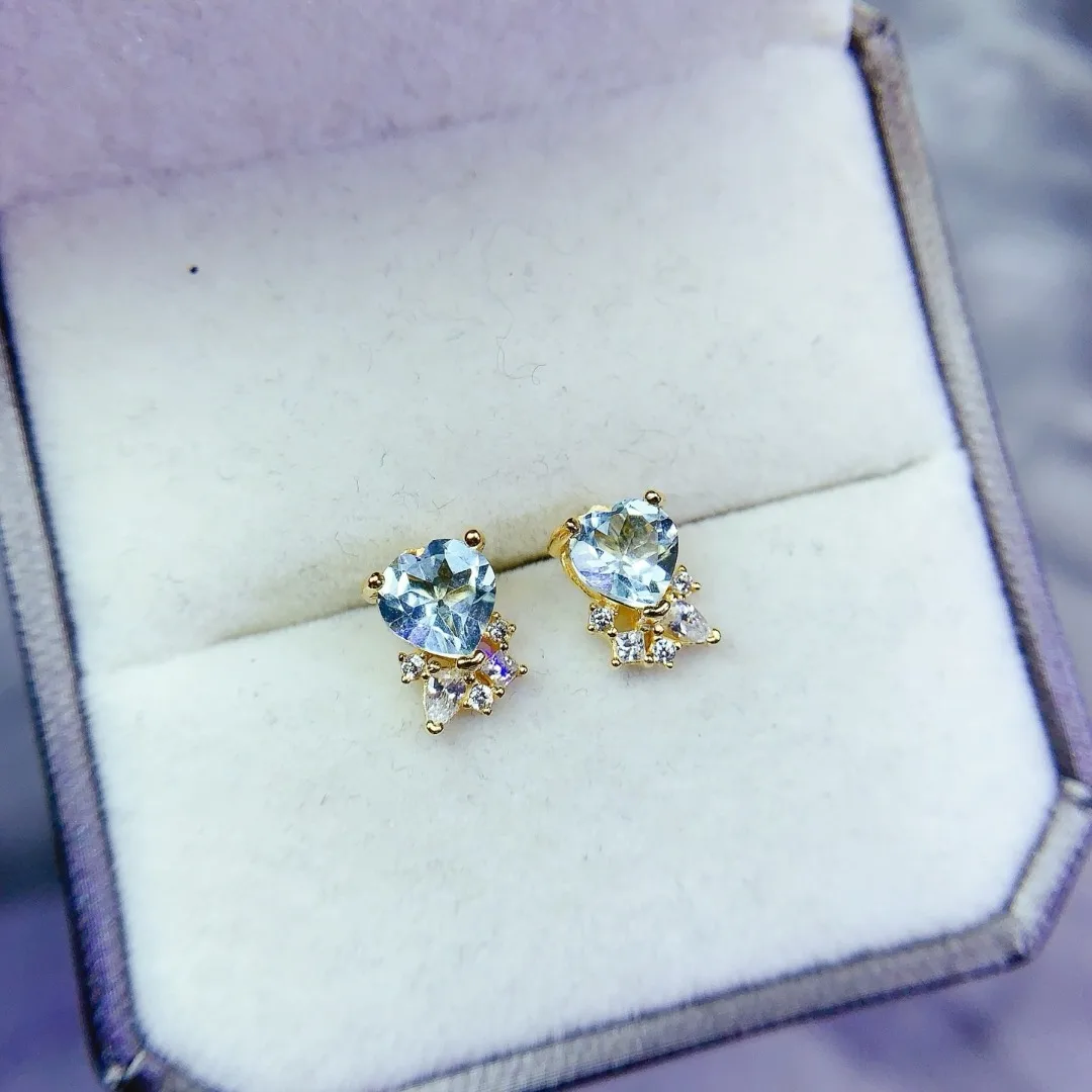 

Stunning Natural Blue Topaz Ear Studs in S925 Sterling Silver for Women Luxury Designer Jewelry Piece Fashion