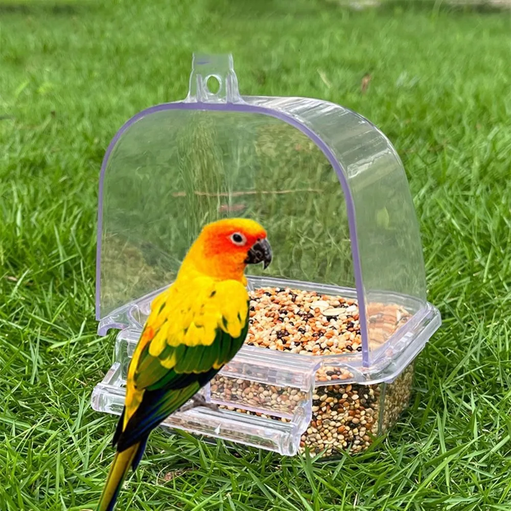 Bird Cage Feeder Transparent Durable Plastic Parrot Feeding Box Large Capacity Food Trough Splash-Proof Pet Container