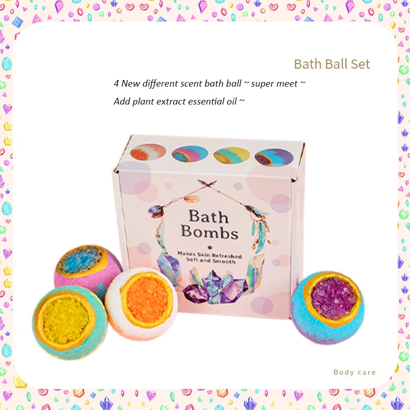 4Pcs/Set Bath Ball Bombs Bath Sea Salt Essential Oil Aromatherapy Type Deep Body Cleaner Natural Bubble Bathroom Supplies