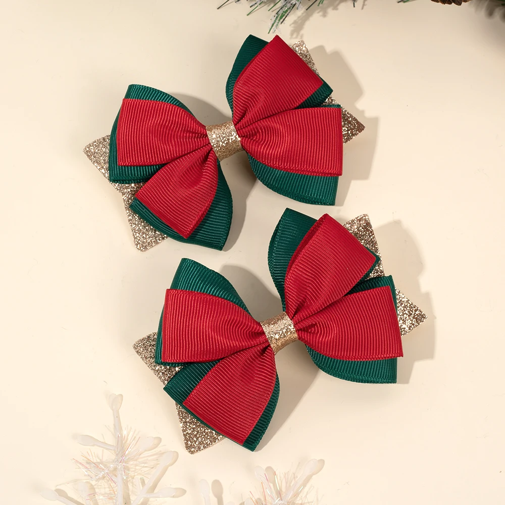 2 pezzi fermagli per capelli con fiocco scintillante natalizio nastro minimalista design con fiocco forcine dolce paillettes barrette per accessori per feste per ragazze