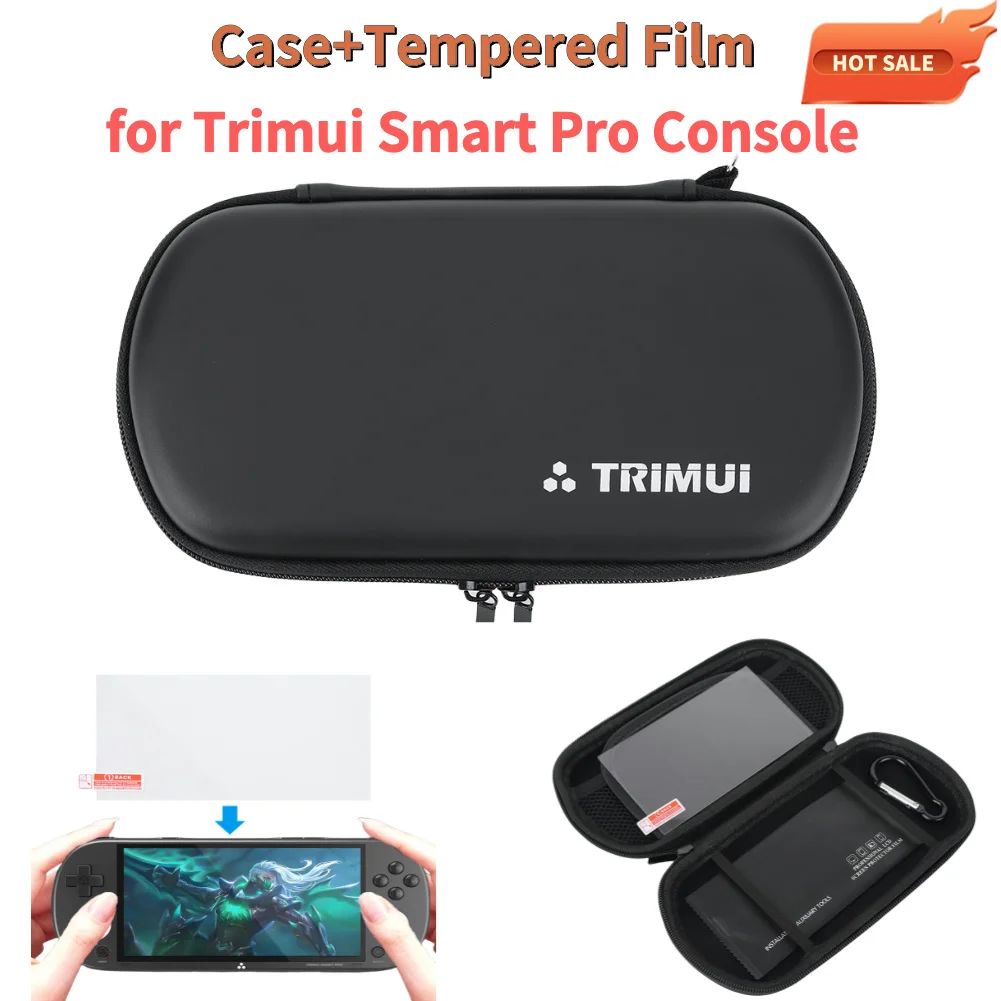 Hard EVA Carrying Case with Tempered Glass Film Portable Hard Travel EVA Case Waterproof Shockproof for Trimui Smart Pro