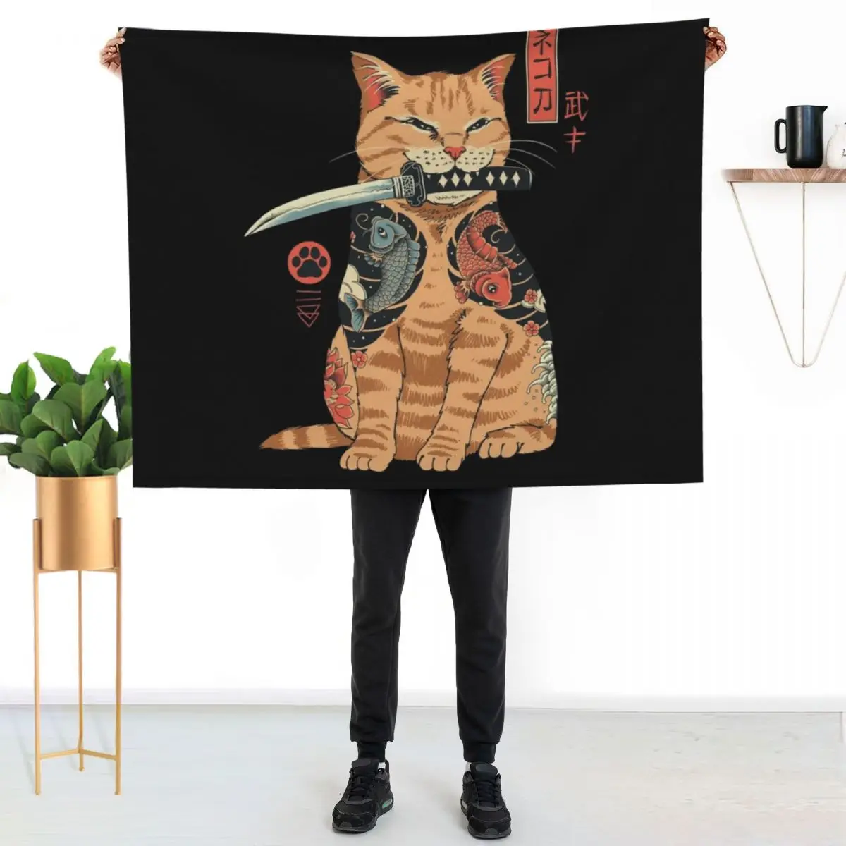 Yakuza Cat Throw Blanket Cozy Home Blanket Gift for Christmas Holiday