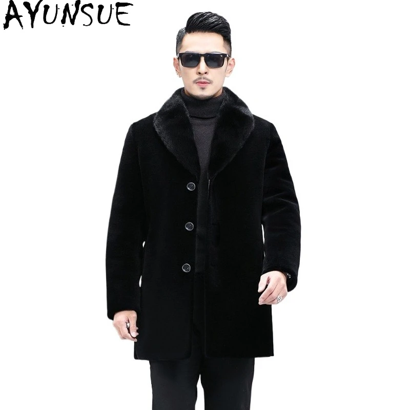 

Мужская зимняя теплая куртка AYUNSUE из овечьей шерсти с воротником из меха норки, пуховик из белого утиного пуха, шерстяное пальто средней длины