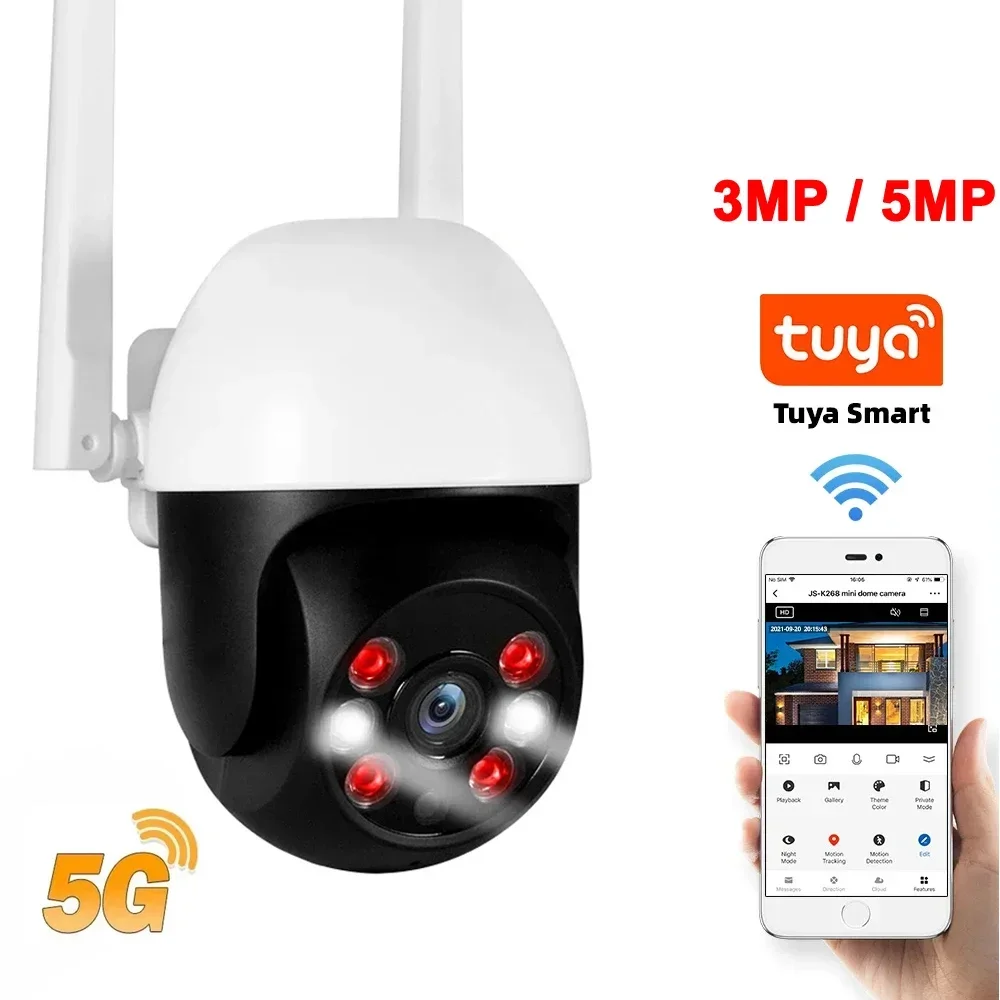 Tuya 5G 2.4G WiFi PTZ Kamera 3MP 5MP Dış Mekan Kapalı Otomatik Takip Tam Renkli Gece Görüş İki Yönlü Ses Gözetleme Kameraları