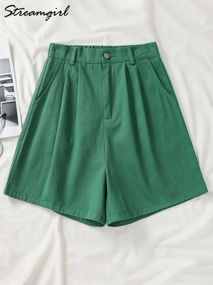 Pantaloncini larghi verdi Streamgirl per donna pantaloncini estivi da donna in cotone Casual A Line bianchi A gamba larga pantaloncini estivi da