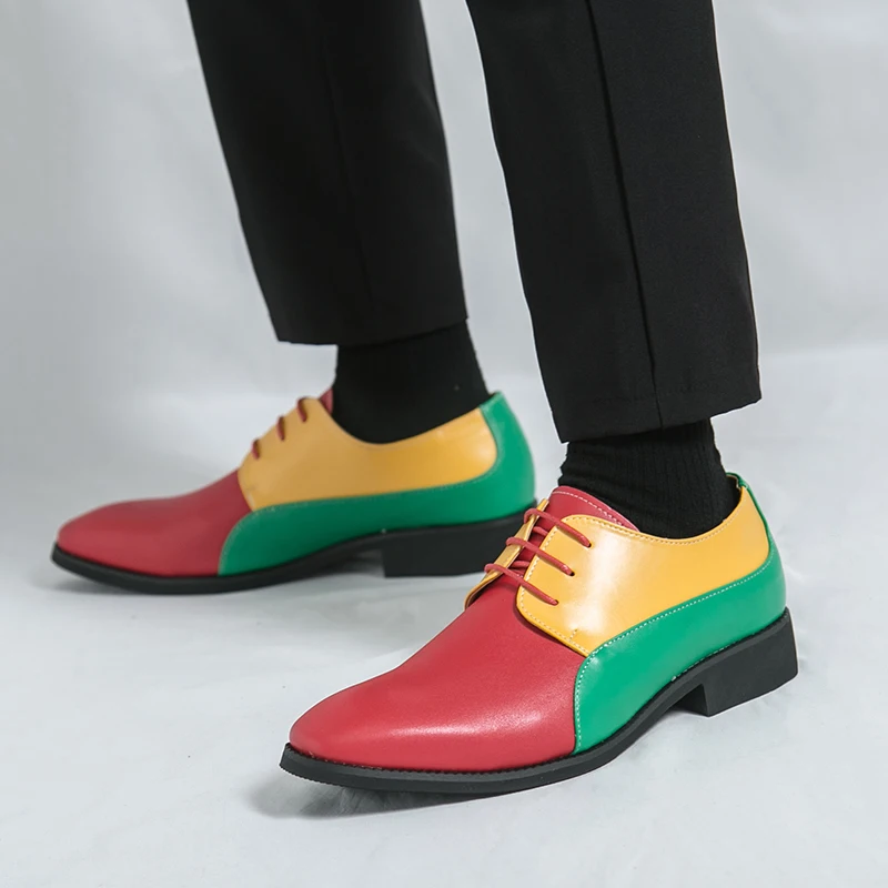 

Brand Handmade Patchwork Men Leather Shoes Oxfords Quality Party Shoes Man Color Block Casual Wedding Shoes for Men