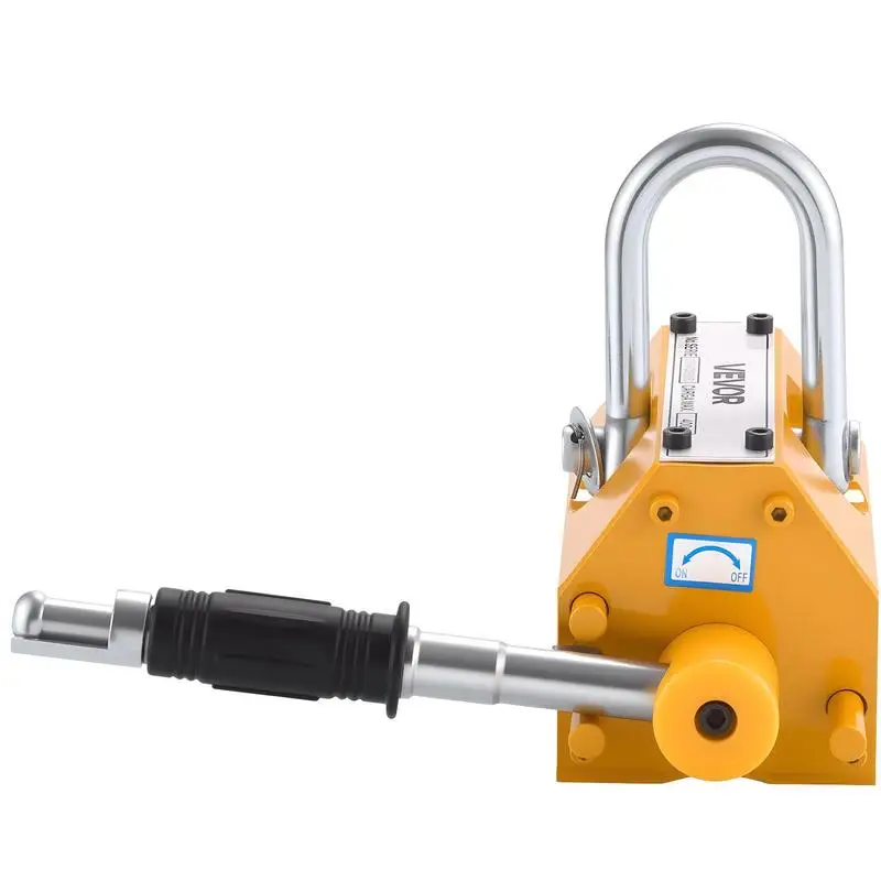 Aimant de levage, élévateur à aimant permanent, force de traction de 400 kg, aimant de levage avec poignée de déverrouillage et crochet en acier, utilisé dans les grues d'atelier et les équipements de levage, pour le levage de plaques et de panneaux en acier, jaune