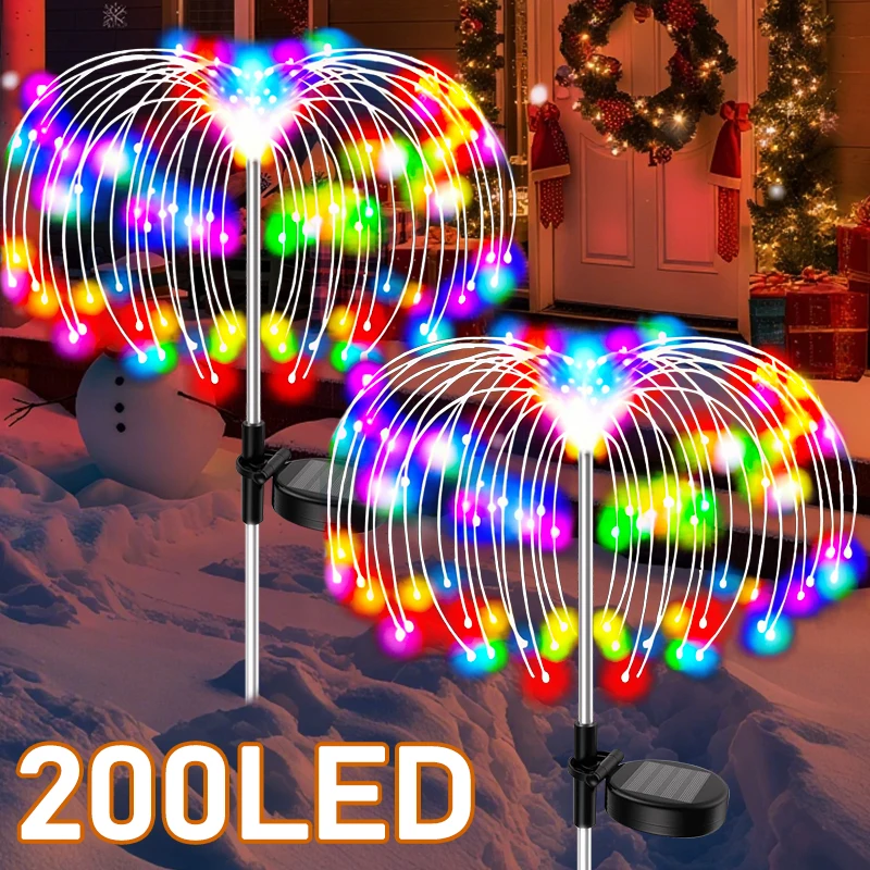 200 LED Solar Firework Lawn Lights Waterproof Outdoor Garden Christmas Lights Decor for Yard Pathway Balcony Patio Solar Lamp