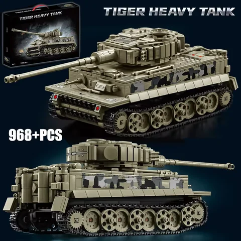 Tank Military WW2 MOC Tiger Heavy Tank Army Main Battle Tank Soldiers Figures Building Blocks Bricks Set For Children Boys Toys Gifts