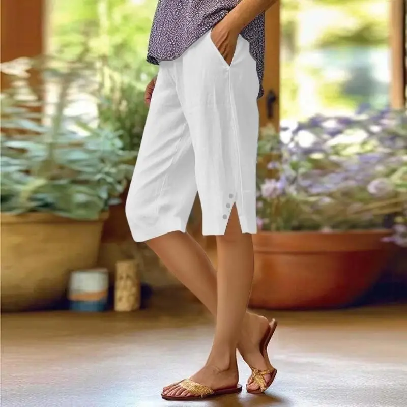 Shorts for Women,Knee Length Linen Pants High Waisted Comfy Casual Size Capris