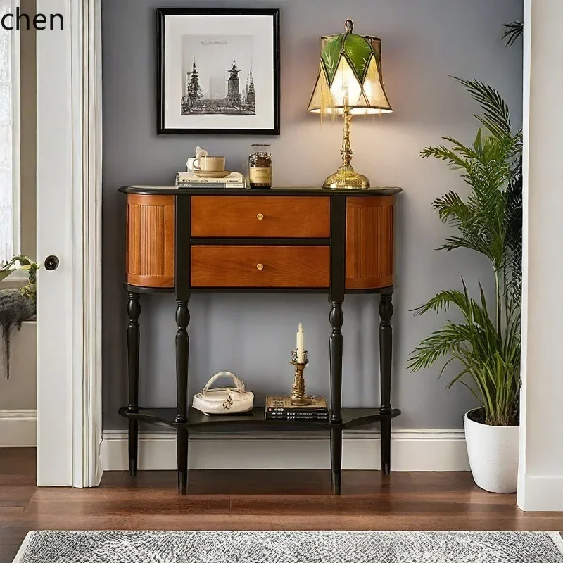 DSA  Entrance Cabinet Vintage Solid Wood with Drawers and Storage Shelves Moisture-Proof Partition Cabinet