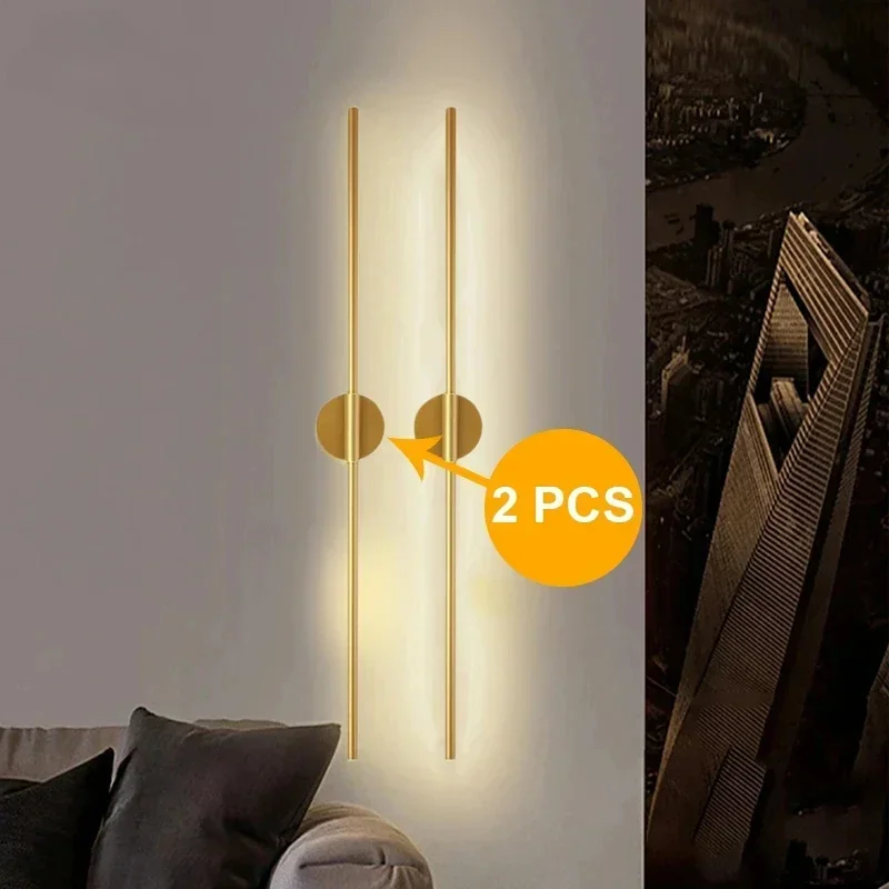 One pair LED Wall Lamp Modern Gold LED Wall Sconce living room home decor wall light for Stairway corridor 60/100cm 2pcs