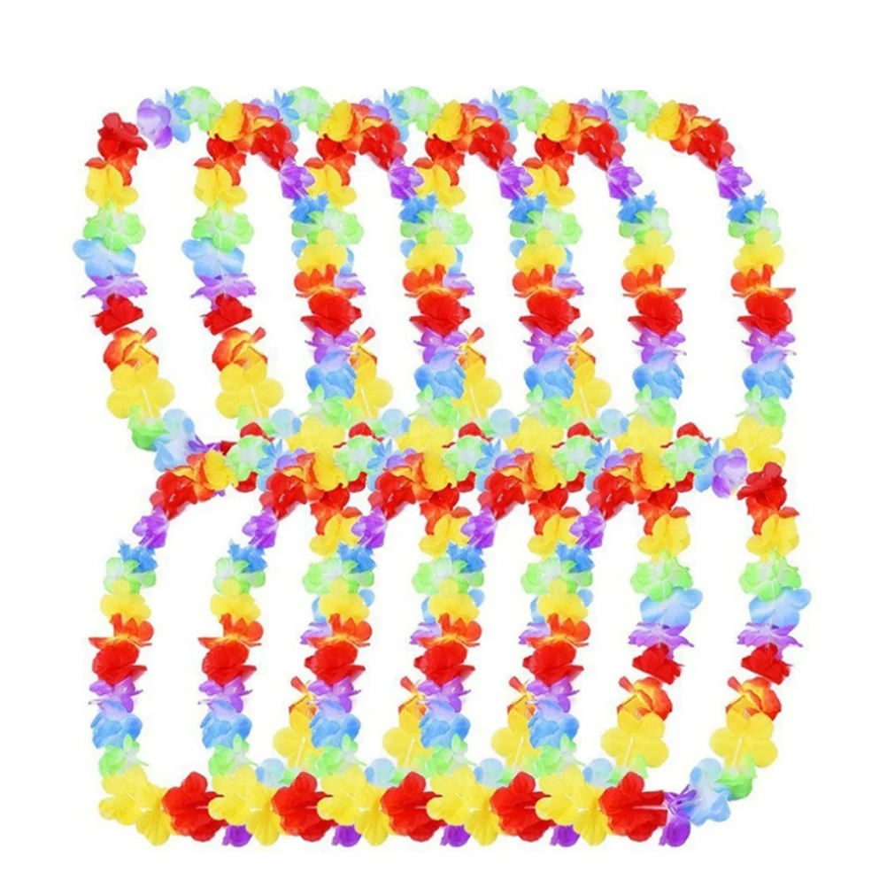 

12 Pcs Double Color Flower Lightweight Comfortable Party Necklace Hawaii Flowers Hawaiian Leis Luau Decorations