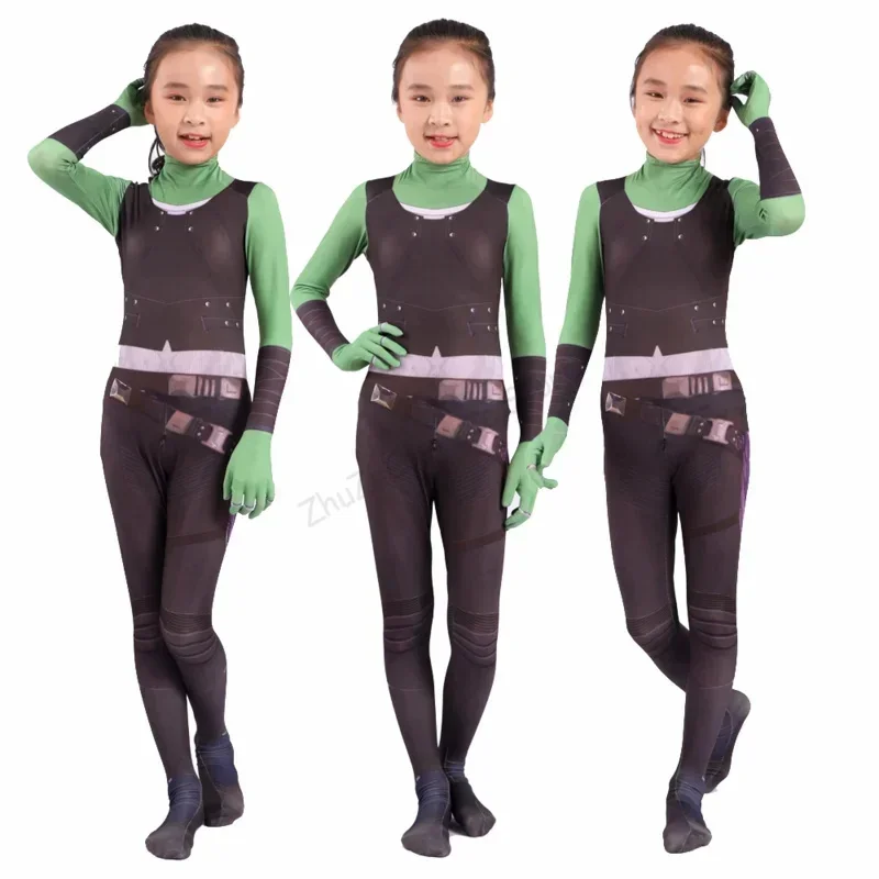 SN60 Adult Kids Gamora Cosplay Costume Guardians Of The Galaxy Suit Bodysuit Hero Jumpsuit Cosplay Halloween Kid Girl Party 1 @