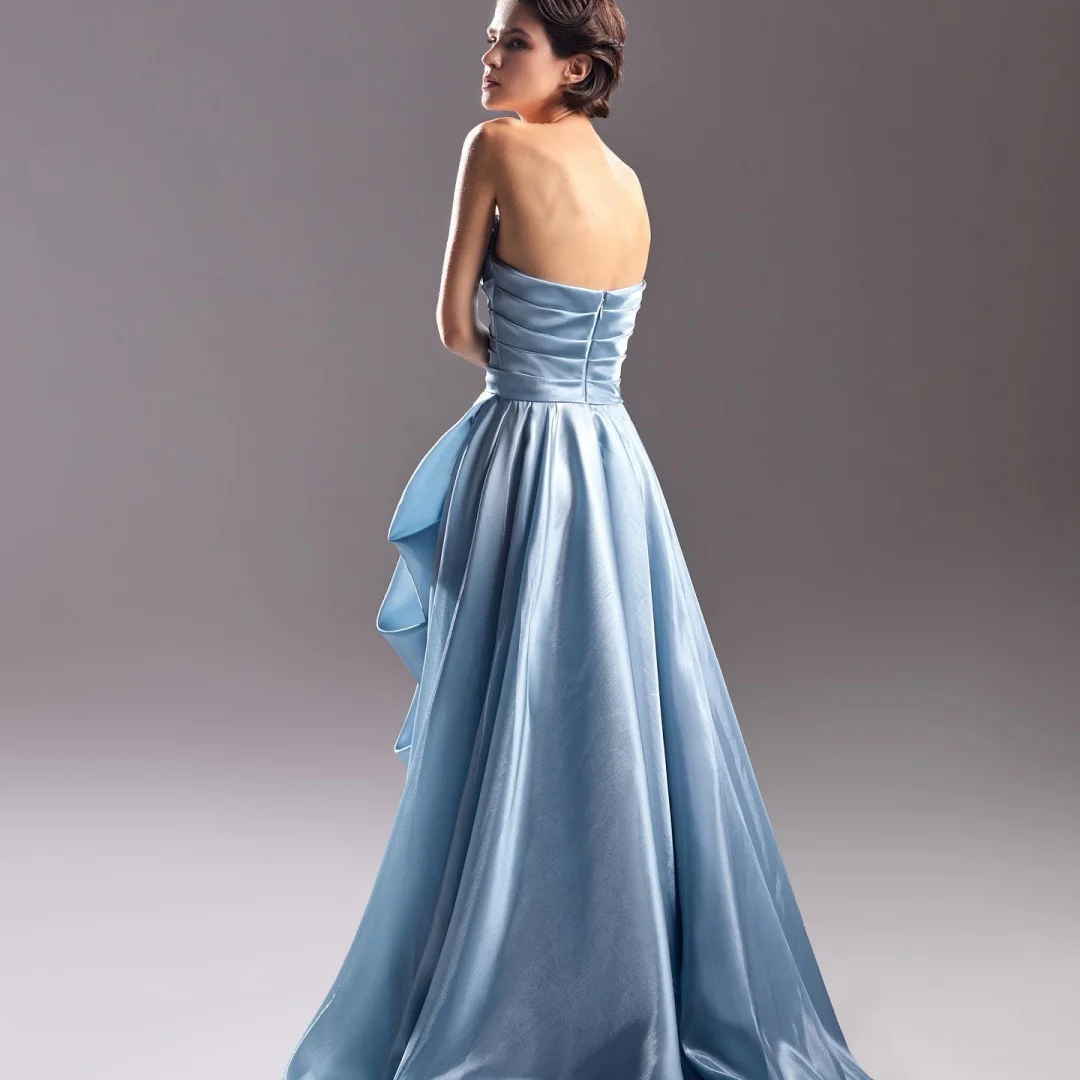 تخصيص أزياء الساتان ألف خط فساتين السهرة حمالة أكمام زيبر الظهر لوحة قطار فستان العودة للوطن مزاجه #2