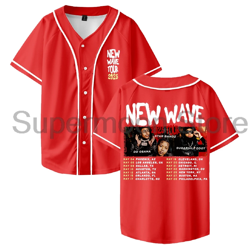 DD Osama New Wave Tour 2025 جيرسي البيسبول سترة قمصان الخامس الرقبة قصيرة الأكمام زر متابعة المحملة النساء الرجال ملابس الشارع الشهير