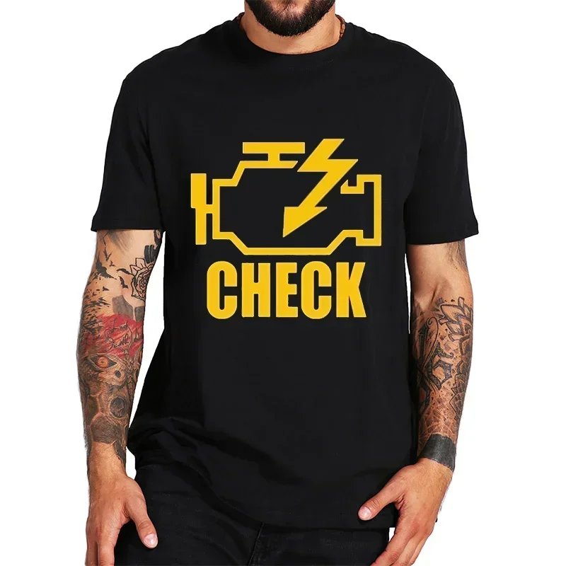 Brand Men T-shirt Mechanic Auto Repair Check Engine Light Print Summer Tees Hip Hop T-shirt Short Sleeve Harajuku Tshirt Male