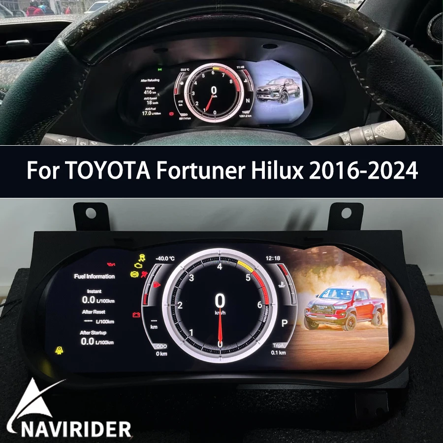 

12,3-дюймовый ЖК-дисплей для приборной панели TOYOTA Fortuner Hilux 2016-2024, виртуальный кокпит, цифровая приборная панель, автомобильный цифровой дисплей приборов