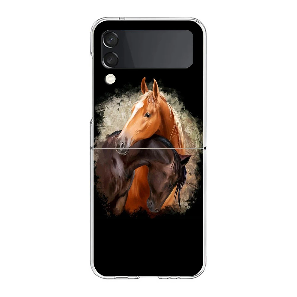 Horse Great Beauty Galloping For Samsung Galaxy Z flip 4 Transparent Phone Cover For Galaxy Z Flip 3 Case Shockproof Hard PC Bag