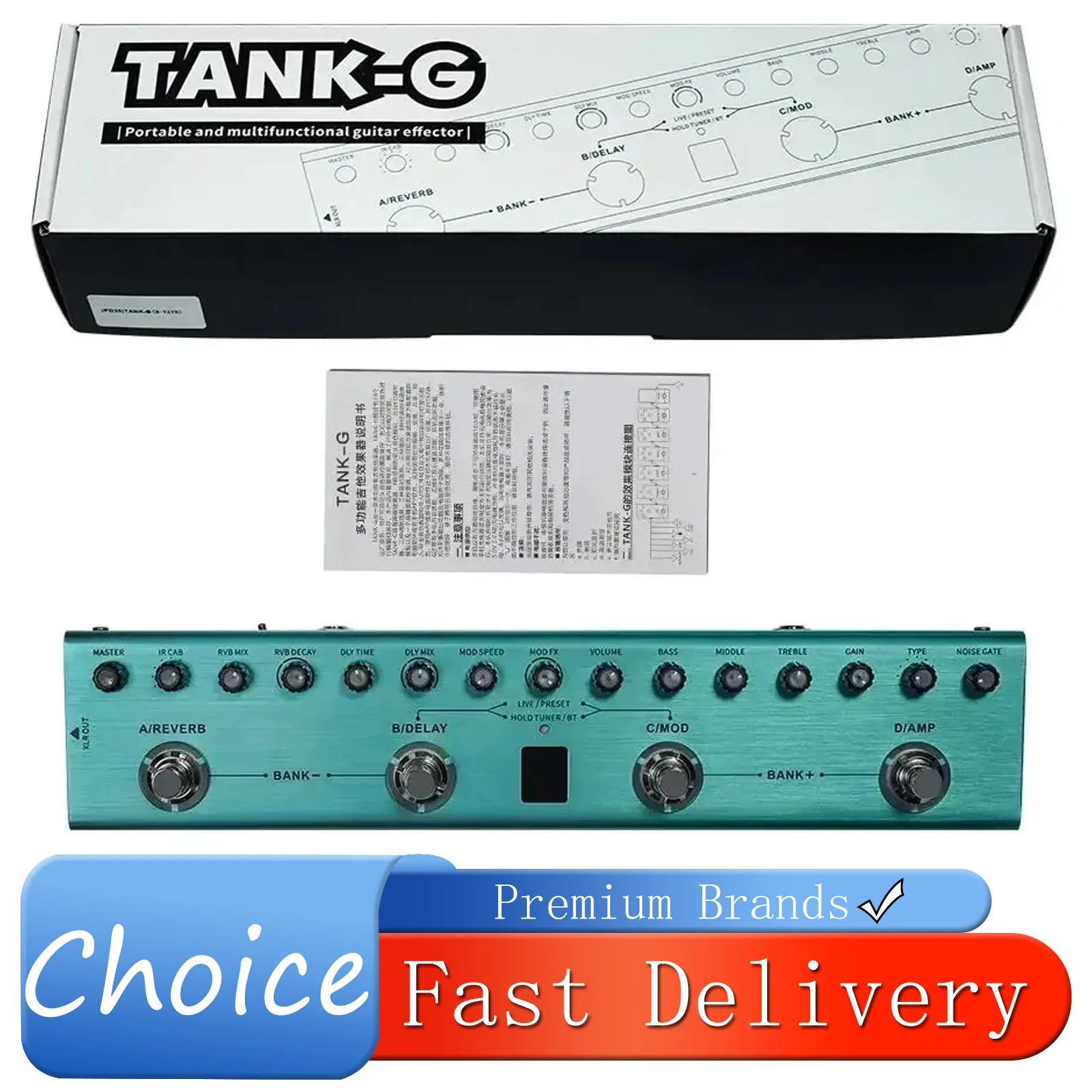 M-VAVE Tank-G Pedal de efectos de Guitarra eléctrica recargable 36 preestablecimiento 9 ranuras de preamplificador 8 ranuras de cabina IR 3 retardo de modulación Reverb