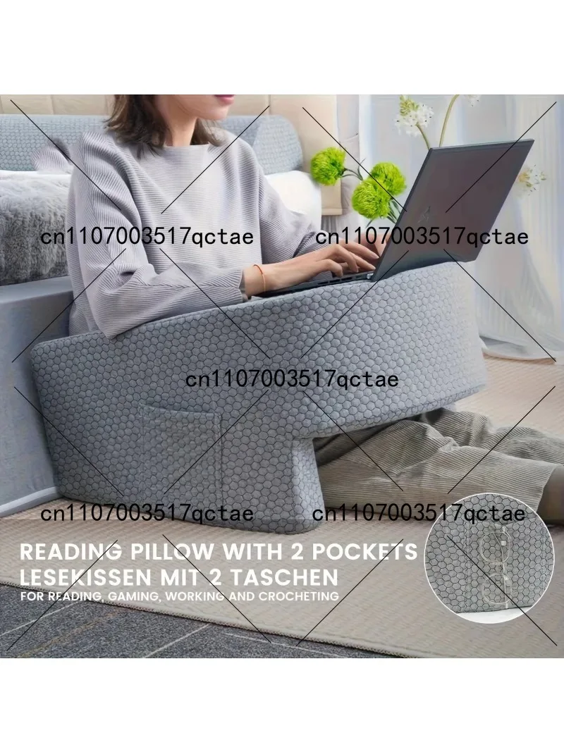 Large Memory Foam Reading Pillow with Arm Rest, Bed Rest Support for Gaming Reading Working, Removable Cover