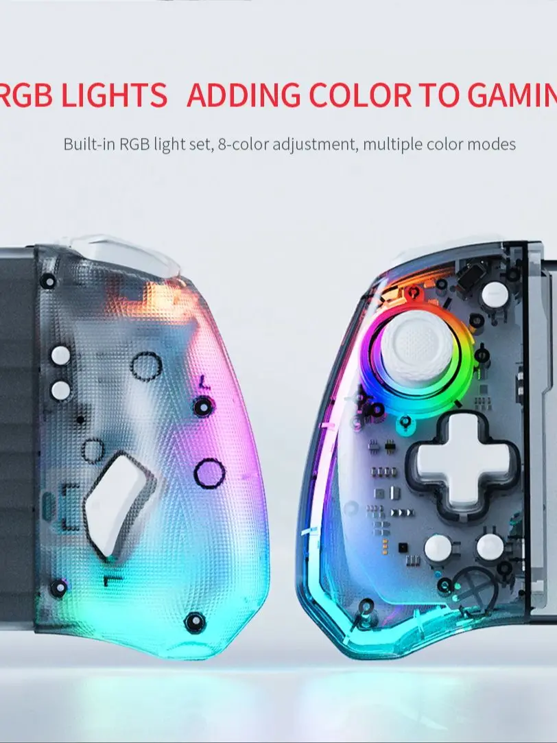 Contrôleur de jeu LinYuvo pour COMMUTATEUR avec Joystick à effet Hall, Turbo, double vibration, gyroscope 6 axes, éclairage RVB 8 couleurs KS43