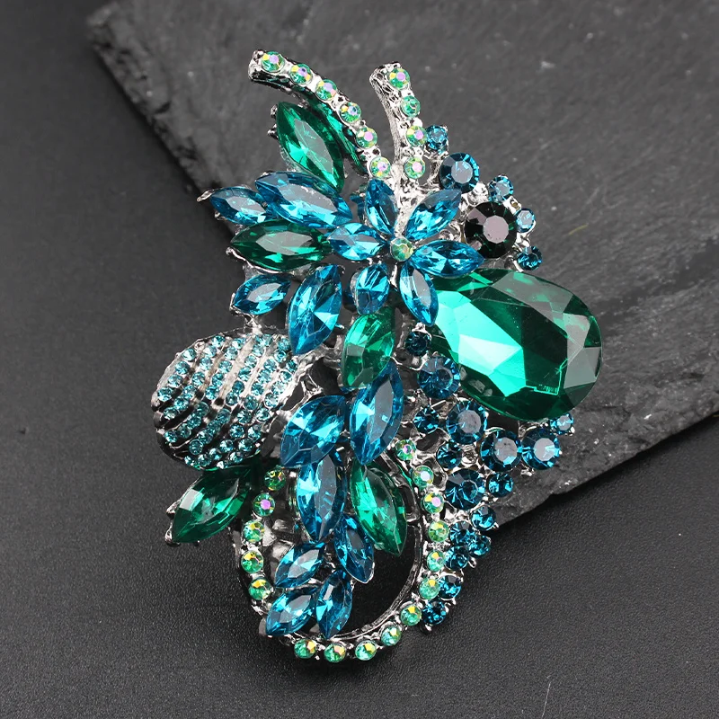 تصميم عصري مليء بالألماس والزهور والألماس بروش فاخر للجو الشخصي #3