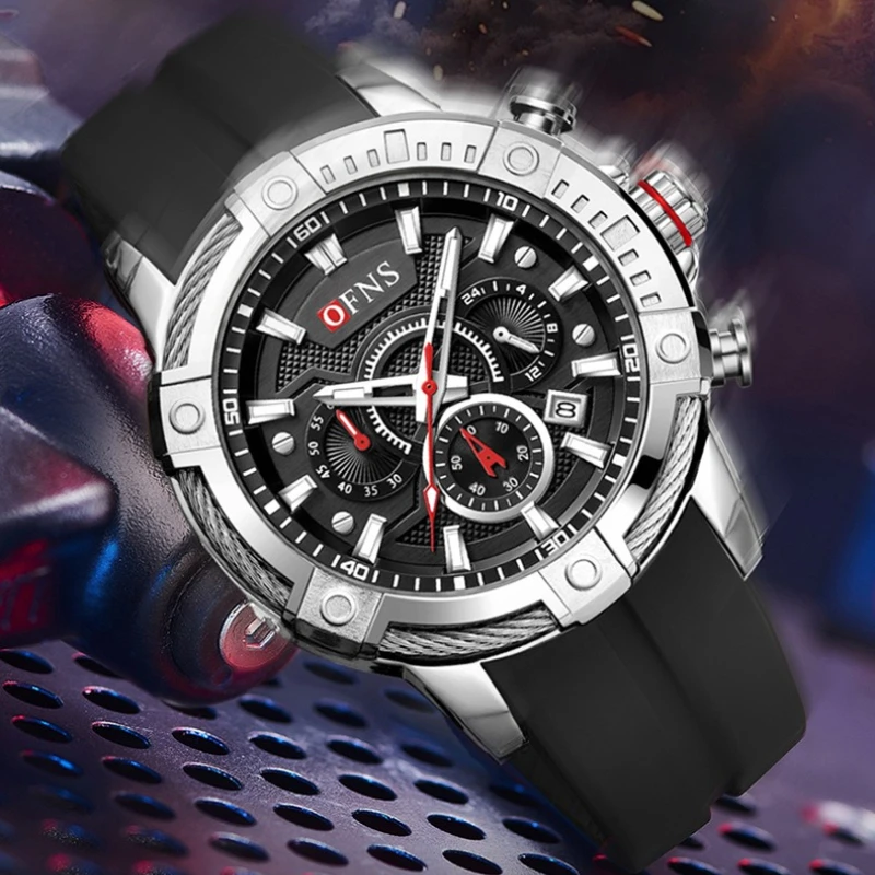 

ONFS 8037 Брендовые мужские кварцевые часы, многофункциональные светящиеся шестиконтактные часы с календарем, повседневный силиконовый ремешок, модные мужские часы